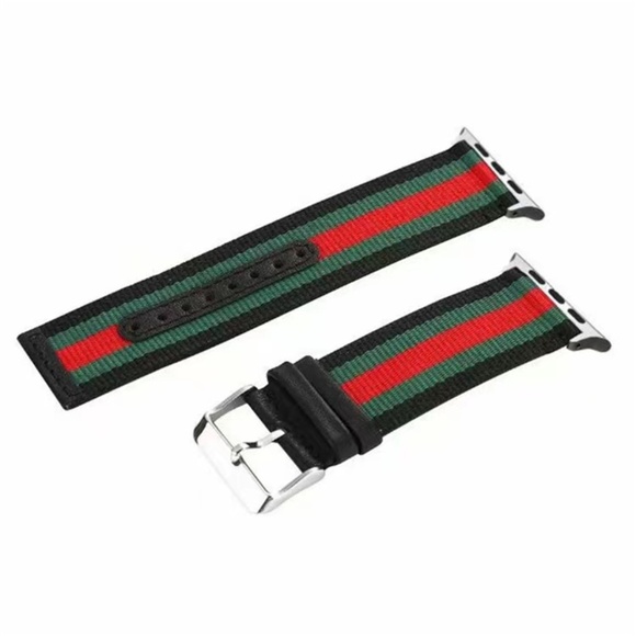 Canvas Leather Strap Nylon Watch Band for Apple Red & Green Strap Band - Picture 6 of 11